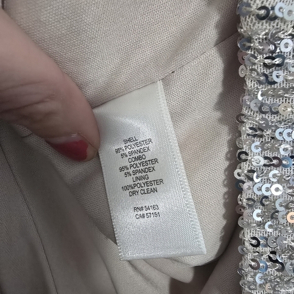 Eliza J. Sequin Evening Dress in Nude and silver with Puff Sleeves surplice even - Picture 15 of 16